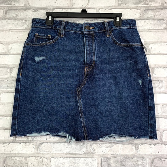 Old Navy Women's Blue High-Waisted Button-Fly Cut-Off Distressed Jean Skirt NWT - Picture 5 of 14